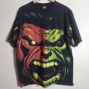 Marvel Hulk Shirt Mens Large Black All Over Print Red Green Graphic Comic